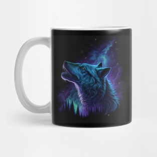 Galaxy Colourful Wolf Howling Art Mug